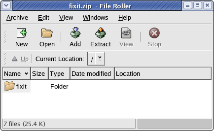 Initial file-roller window
