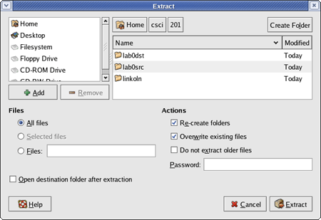 final file-roller extract dialog