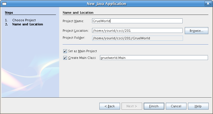 New Java Application window