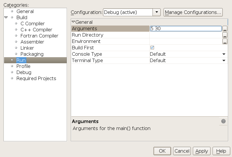 Project Properties with new arguments