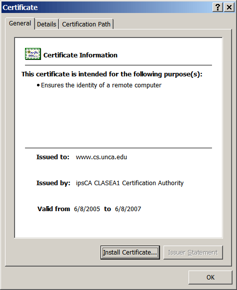 Certificate information for www.cs.unca.edu