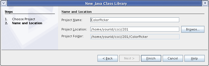 New Java Class Library window