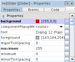 redSlider with properties set