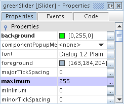 greenSlider with properties set