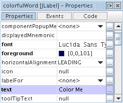 colorfulWord with properties set