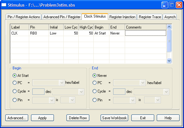Stimulus file setting for clock