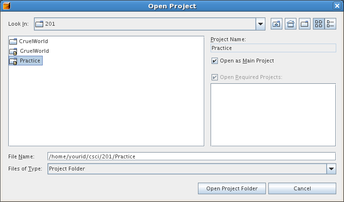 Open Project dialog